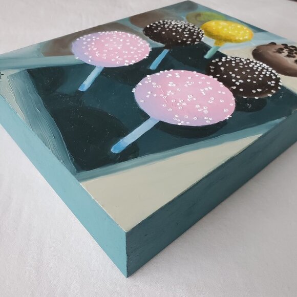 “Cake Pops“ Original oil painting on Cradled Wood Panel 8"w x 10"h x 2"d - Picture 2 of 8